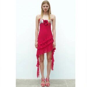 Zara - Pink Ruffle Floral Dress - NWT - S